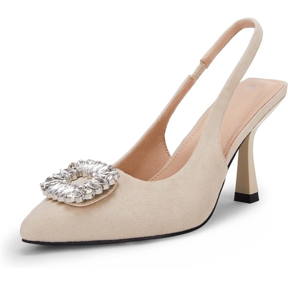 Cream Suede Rhinestone Slingback - Picture 2 of 3
